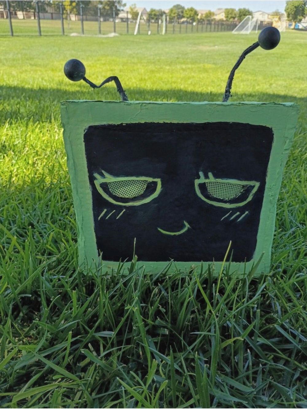 Vee’s Head Costume Handmade Green Robot Face Wall Sculpture